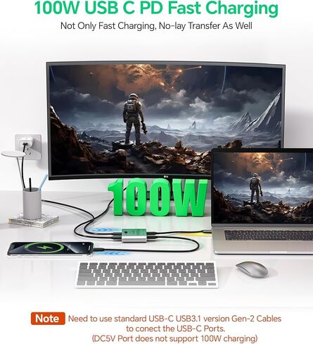 8K USB C Switch, Bi-Directional USB C KVM Switcher for 2 Computers, USB C Splitter Supports 8K@60Hz / 4K@144Hz Video, 100W PD Fast Charging, 10Gbps Data Transfer, One-Button Switching in Saudi Arabia