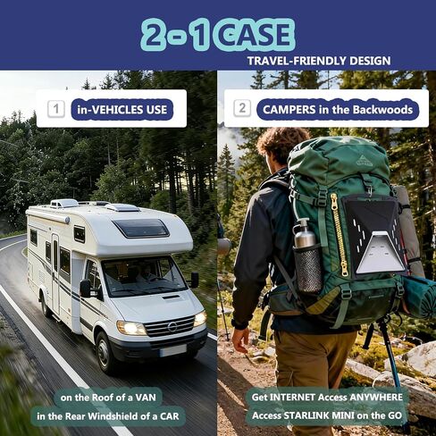 حقيبة QISHENG 2 في 1 Starlink Mini Case وقاعدة تثبيت بالشفط - مجموعة سفر للمركبات الترفيهية ورحلات الطريق والمغامرات الخارجية | غطاء سيليكون + حامل قوي لنافذة السيارة/فتحة السقف | إكسسوارات ستارلينك ميني in Kuwait