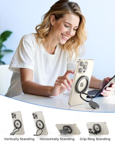 SUPERONE(محدثة) قبضة هاتف مغناطيسية رفيعة للغاية لحامل حلقة MagSafe، مغناطيس مزدوج الجوانب قابل للإزالة، مسند MagSafe لهاتف iPhone 17/16/15/14/13/12 وجميع الهواتف الذكية، يناسب حامل السيارة المغناطيسي in Saudi Arabia