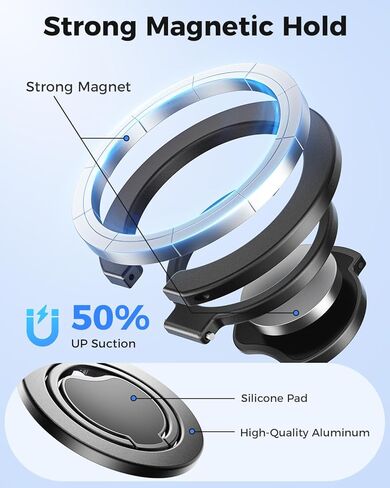 SUPERONE(محدثة) قبضة هاتف مغناطيسية رفيعة للغاية لحامل حلقة MagSafe، مغناطيس مزدوج الجوانب قابل للإزالة، مسند MagSafe لهاتف iPhone 17/16/15/14/13/12 وجميع الهواتف الذكية، يناسب حامل السيارة المغناطيسي in Saudi Arabia