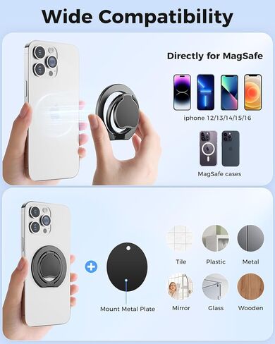 SUPERONE(محدثة) قبضة هاتف مغناطيسية رفيعة للغاية لحامل حلقة MagSafe، مغناطيس مزدوج الجوانب قابل للإزالة، مسند MagSafe لهاتف iPhone 17/16/15/14/13/12 وجميع الهواتف الذكية، يناسب حامل السيارة المغناطيسي in Saudi Arabia