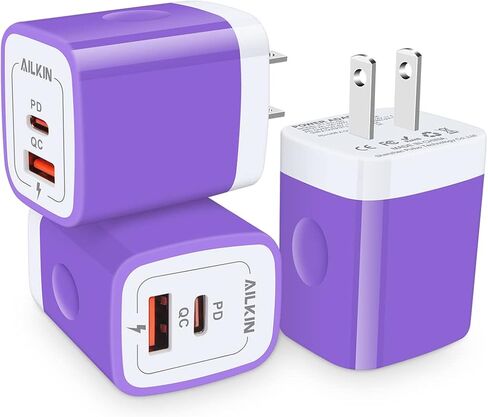 3Pack Dual Port USB-C Wall Plug-in USBC Charger, AILKIN 20W Power Delivery + QC3.0 USB A Double Port Fast Charging Block for iPhone 17 15 14 13 12 Pro Max 14 Pro Mini 16Pro Max 16 Plus 16E X XS Cube in Saudi Arabia