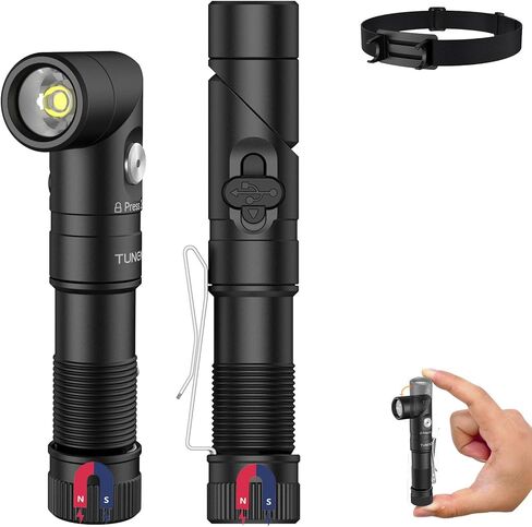 T21x 1400 Lumen LED Small LED المصباح قابل لإعادة الشحن ، مصباح يدوي ساطع 90 درجة EDC AA مع المغناطيس ، المصابيح الأمامية القابلة للتعديل ، الضوء التكتيكي المصغر ومقطع للتخييم المشي لمسافات طويلة in Saudi Arabia