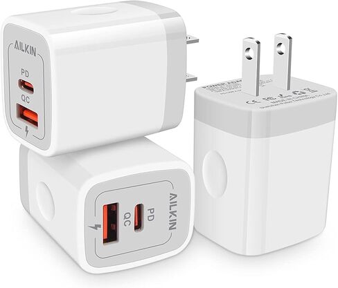 3Pack Dual Port USB-C Wall Plug-in USBC Charger, AILKIN 20W Power Delivery + QC3.0 USB A Double Port Fast Charging Block for iPhone 17 15 14 13 12 Pro Max 14 Pro Mini 16Pro Max 16 Plus 16E X XS Cube in Saudi Arabia