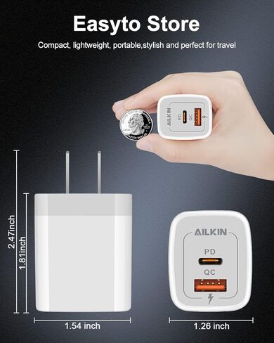 3Pack Dual Port USB-C Wall Plug-in USBC Charger, AILKIN 20W Power Delivery + QC3.0 USB A Double Port Fast Charging Block for iPhone 17 15 14 13 12 Pro Max 14 Pro Mini 16Pro Max 16 Plus 16E X XS Cube in Saudi Arabia