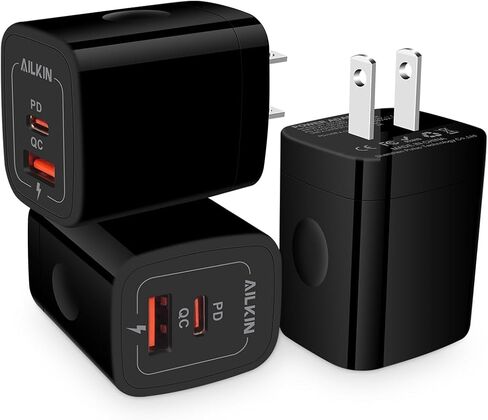 3Pack Dual Port USB-C Wall Plug-in USBC Charger, AILKIN 20W Power Delivery + QC3.0 USB A Double Port Fast Charging Block for iPhone 17 15 14 13 12 Pro Max 14 Pro Mini 16Pro Max 16 Plus 16E X XS Cube in Saudi Arabia