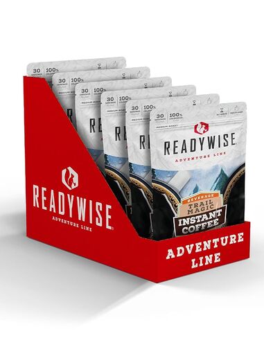 خط المغامرة ReadyWise - عبوات القهوة الفورية Trail Magic، القهوة المجففة بالتجميد، طعام البقاء على قيد الحياة لوجبات الظهر، أساسيات التخييم ومستلزمات التحضير، مدة صلاحية تصل إلى 15 عامًا، 6 أكياس in Kuwait