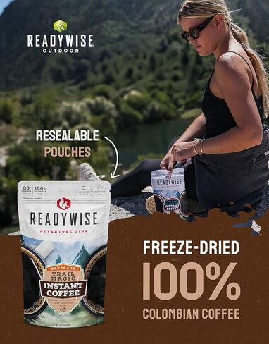 خط المغامرة ReadyWise - عبوات القهوة الفورية Trail Magic، القهوة المجففة بالتجميد، طعام البقاء على قيد الحياة لوجبات الظهر، أساسيات التخييم ومستلزمات التحضير، مدة صلاحية تصل إلى 15 عامًا، 6 أكياس in Kuwait