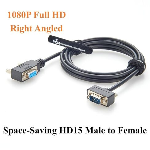 Right Angled Low Profile HD15 VGA Male to Female Extension Cable Panel Mount Compact SVGA Monitor Cable 1080P Full HD for Industrial PCs, Projector, Laptop (Right, 2M/6.6FT) in Saudi Arabia