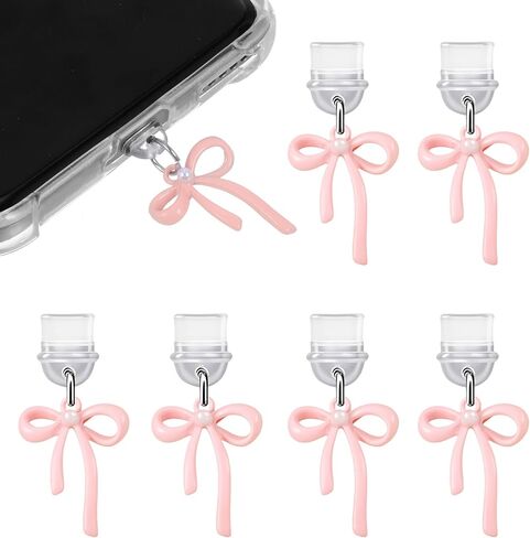 Sibba Charms for Dust Plug 6 PCS Pink Bow Dust Plug Charm Compatible with E-Reader & Type C Devices Acrylic Decorative Accessories Gift for Readers Book Lovers Men Women Teachers Students in Saudi Arabia