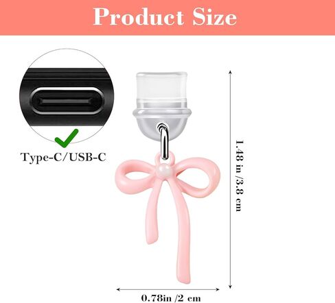 Sibba Charms for Dust Plug 6 PCS Pink Bow Dust Plug Charm Compatible with E-Reader & Type C Devices Acrylic Decorative Accessories Gift for Readers Book Lovers Men Women Teachers Students in Saudi Arabia