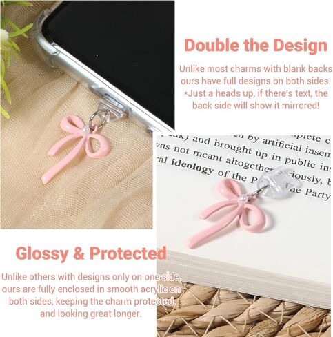 Sibba Charms for Dust Plug 6 PCS Pink Bow Dust Plug Charm Compatible with E-Reader & Type C Devices Acrylic Decorative Accessories Gift for Readers Book Lovers Men Women Teachers Students in Saudi Arabia