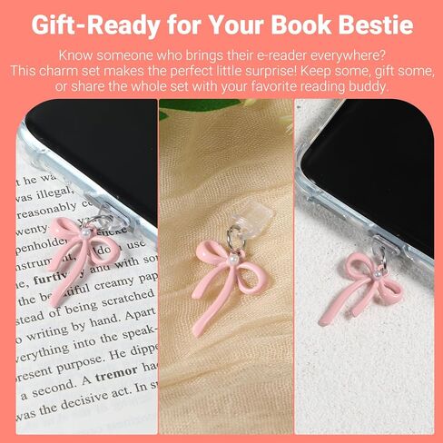 Sibba Charms for Dust Plug 6 PCS Pink Bow Dust Plug Charm Compatible with E-Reader & Type C Devices Acrylic Decorative Accessories Gift for Readers Book Lovers Men Women Teachers Students in Saudi Arabia
