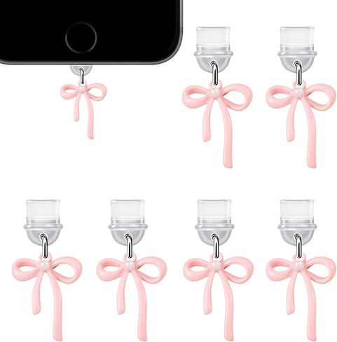 Sibba Charms for Dust Plug 6 PCS Pink Bow Dust Plug Charm Compatible with E-Reader & Type C Devices Acrylic Decorative Accessories Gift for Readers Book Lovers Men Women Teachers Students in Saudi Arabia