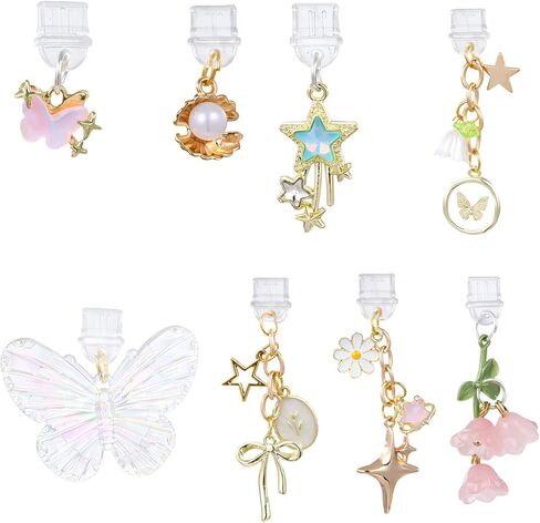 8 Pcs Dust Plug Charms Star Butterfly Bow Flower Shell Design USB C Anti-Dust Plug Type C Port Protector Covers Cell Phone Charging Port Decorating Accessories for Type-C Device Laptops Tablet Readers in Saudi Arabia