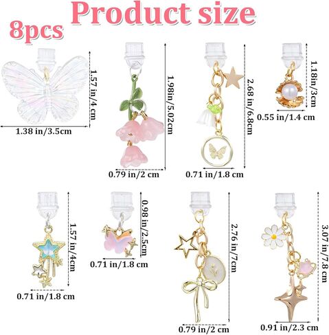 8 Pcs Dust Plug Charms Star Butterfly Bow Flower Shell Design USB C Anti-Dust Plug Type C Port Protector Covers Cell Phone Charging Port Decorating Accessories for Type-C Device Laptops Tablet Readers in Saudi Arabia