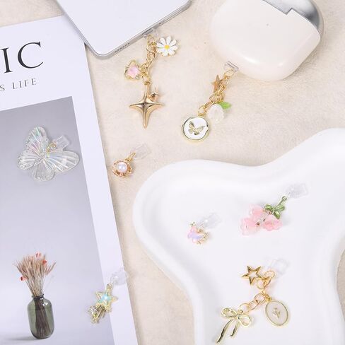 8 Pcs Dust Plug Charms Star Butterfly Bow Flower Shell Design USB C Anti-Dust Plug Type C Port Protector Covers Cell Phone Charging Port Decorating Accessories for Type-C Device Laptops Tablet Readers in Saudi Arabia