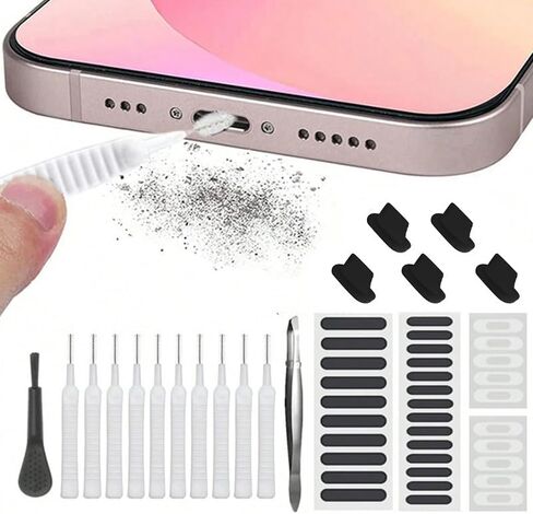 طقم غطاء الغبار ومكبر الصوت - واقي منفذ شحن USB-C عالمي ومجموعة شبكة مكبر صوت للهاتف مع فرشاة تنظيف وملقط، متوافق مع iPhone (iPhone) in Saudi Arabia