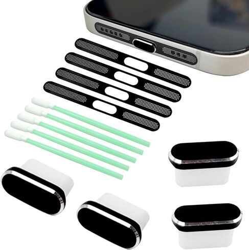 4-Pack USB-C Dust Covers with Speaker Mesh – Type-C Charging Port Plug & Audio Protector for iPhone 15/16 Series (Black) in Saudi Arabia