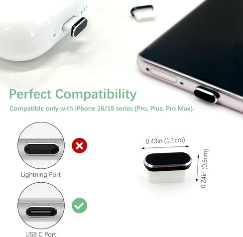4-Pack USB-C Dust Covers with Speaker Mesh – Type-C Charging Port Plug & Audio Protector for iPhone 15/16 Series (Black) in Saudi Arabia