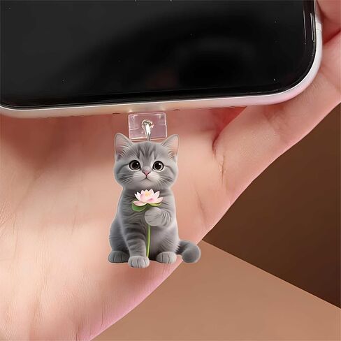 Cute Gray Cat Dust Plug Acrylic Charms for electronic products,Type-C Charging Port Dust Plugs Pendant Compatible with E-Reader Phone Tablet, Gift for Christmas, Birthday, Anniversary Day in Saudi Arabia