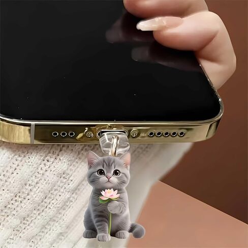 Cute Gray Cat Dust Plug Acrylic Charms for electronic products,Type-C Charging Port Dust Plugs Pendant Compatible with E-Reader Phone Tablet, Gift for Christmas, Birthday, Anniversary Day in Saudi Arabia