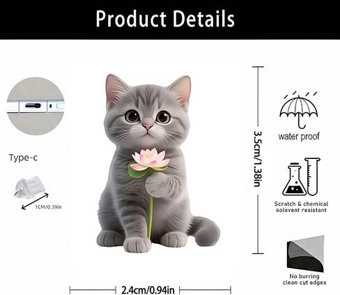 Cute Gray Cat Dust Plug Acrylic Charms for electronic products,Type-C Charging Port Dust Plugs Pendant Compatible with E-Reader Phone Tablet, Gift for Christmas, Birthday, Anniversary Day in Saudi Arabia