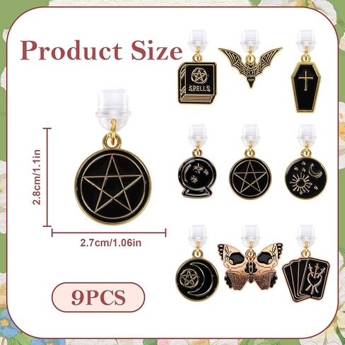 سحر قابس الغبار الغامض الأسود - 9 قطع Tarot Moon Star Butterfly Dust Plug Charm Type C مع Kindle والهاتف USB C منفذ شحن قلادة لـ Kindle للقراء الإلكترونيين محبي الكتب والنساء والرجال in Saudi Arabia