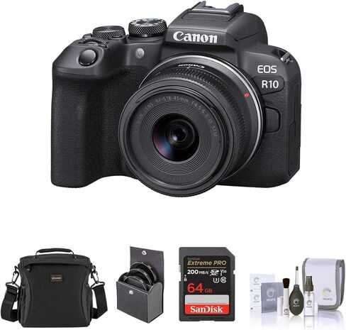 كاميرا Canon EOS R10 بدون مرآة مع RF-S 18-45 مم f/4.5-6.3 هي عدسة STM، 24.2 ميجابكسل APS-C، 4K60 (اقتصاص)، DIGIC X، Dual Pixel CMOS AF II، + مع بطاقة ذاكرة، حقيبة، طقم فلتر، طقم تنظيف، ضمان لمدة عام in Kuwait