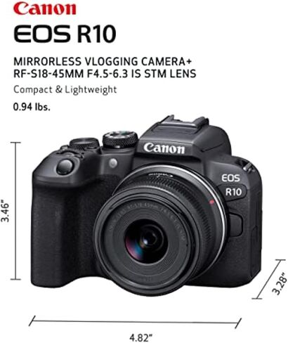 كاميرا Canon EOS R10 بدون مرآة مع RF-S 18-45 مم f/4.5-6.3 هي عدسة STM، 24.2 ميجابكسل APS-C، 4K60 (اقتصاص)، DIGIC X، Dual Pixel CMOS AF II، + مع بطاقة ذاكرة، حقيبة، طقم فلتر، طقم تنظيف، ضمان لمدة عام in Kuwait