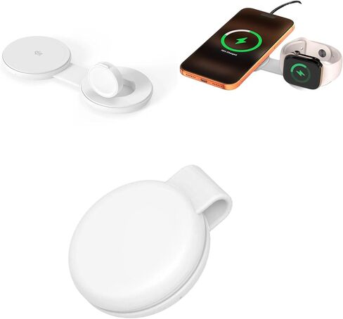 قاعدة شحن لاسلكية مغناطيسية Qi2.2 25 وات 2 في 1، شاحن سفر قابل للطي لساعة Apple وiPhone 17/16/15/14/13/12 أو AirPods، متوافق مع MagSafe، (أبيض) in Kuwait