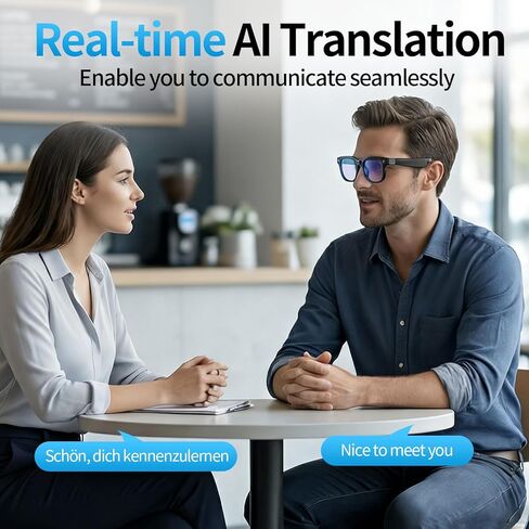 نظارات ذكية بتقنية الذكاء الاصطناعي مع كاميرا، تسجيل فيديو عالي الدقة بدقة 8 ميجابكسل، ترجمة فورية، عدسة مضادة للضوء الأزرق والنظارات الشمسية، مساعد صوتي، مكالمات بلوتوث، صوت مفتوح الأذن، مثالية للمكتب والسفر والخارج in Kuwait
