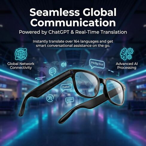 AI Smart Glasses with Camer, Bluetooth Glasses with 4K HD Video & 164+ Language Real-Time Translation Built-in ChatGPT, 8-Hour Battery IP67 Waterproof for Men and Women Outdoor Activities in Saudi Arabia
