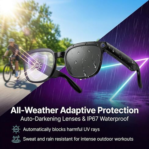 AI Smart Glasses with Camer, Bluetooth Glasses with 4K HD Video & 164+ Language Real-Time Translation Built-in ChatGPT, 8-Hour Battery IP67 Waterproof for Men and Women Outdoor Activities in Saudi Arabia