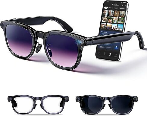 AI Smart Glasses with Camera Pro – 8MP Camera Photos & 1080P Video Recording, Real-Time Translation, Voice Assistant,Open-Ear Audio for Vlogging, Travel, Business (3 Lenses) in Saudi Arabia