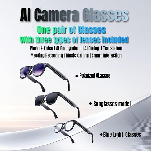 AI Smart Glasses with Camera Pro – 8MP Camera Photos & 1080P Video Recording, Real-Time Translation, Voice Assistant,Open-Ear Audio for Vlogging, Travel, Business (3 Lenses) in Saudi Arabia