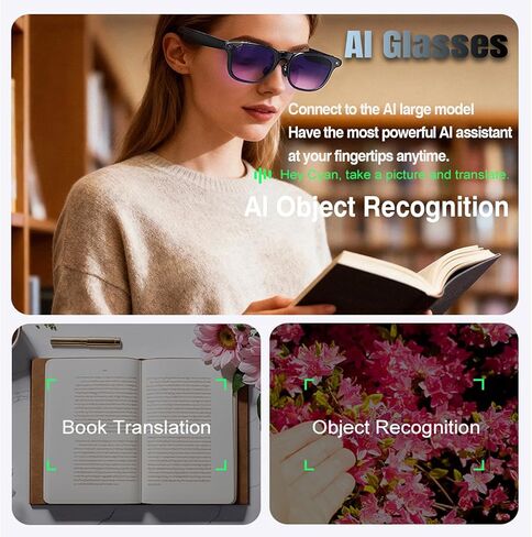 AI Smart Glasses with Camera Pro – 8MP Camera Photos & 1080P Video Recording, Real-Time Translation, Voice Assistant,Open-Ear Audio for Vlogging, Travel, Business (3 Lenses) in Saudi Arabia