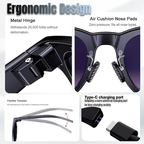 AI Smart Glasses with Camera Pro – 8MP Camera Photos & 1080P Video Recording, Real-Time Translation, Voice Assistant,Open-Ear Audio for Vlogging, Travel, Business (3 Lenses) in Saudi Arabia