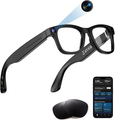 Ai Smart Glasses with Camera, 1080P Video & 8MP Camera Glasses, Real-Time Translation Smart Ai Glasses, Bluetooth Music & Calls, 32Gb Storage in Saudi Arabia