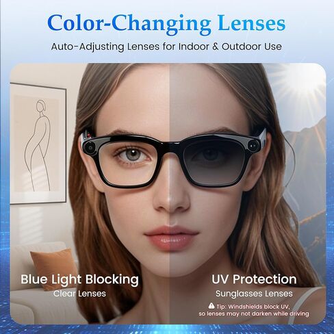 AI Smart Glasses with 8MP Camera, 1080P Video Recording & HD Photos for Men Women, Open-Ear Audio Bluetooth Glasses, Photochromic Lenses, AI Voice Assistant & Translation, Clear Calls & Music in Saudi Arabia
