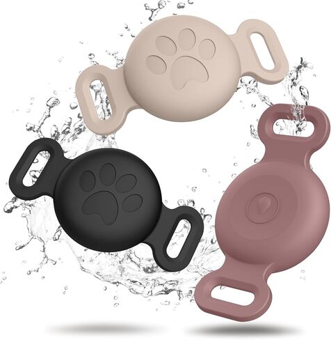 Vanjua Case for Airtag Cat Collar Holder, 3 Pack Soft Silicone Anti-Lost Waterproof Protective Case Cover Compatible with Apple Airtag 2nd & 1st Gen, for Pet Cat Collars Holder (Black+SmokPurpl+Stone) in Saudi Arabia