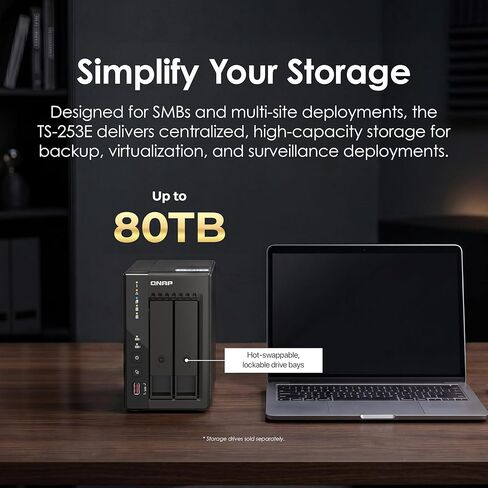 QNAP TS-253E-8G-US 2 Bay High-Performance Desktop NAS with Intel Celeron Quad-core Processor, 8 GB DDR4 RAM and Dual 2.5GbE (2.5G/1G/100M) Network Connectivity (Diskless) in Saudi Arabia