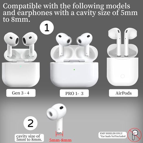 مانع EMF لسماعات الرأس - ملصق درع EMF تم اختباره في المعمل لأجهزة AirPods، سماعات الأذن اللاسلكية (مقاس 5 مم - 8 مم) - يقلل من الموجات الكهرومغناطيسية من الهواتف المحمولة والأجهزة، صنع في الولايات المتحدة الأمريكية (أبيض، زوج واحد) in Kuwait