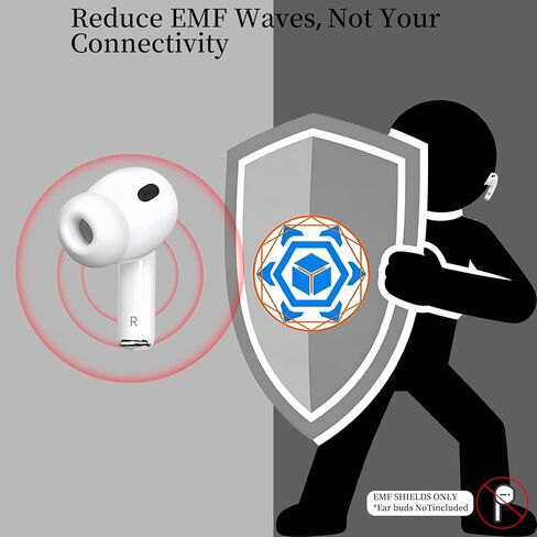مانع EMF لسماعات الرأس - ملصق درع EMF تم اختباره في المعمل لأجهزة AirPods، سماعات الأذن اللاسلكية (مقاس 5 مم - 8 مم) - يقلل من الموجات الكهرومغناطيسية من الهواتف المحمولة والأجهزة، صنع في الولايات المتحدة الأمريكية (أبيض، زوج واحد) in Kuwait
