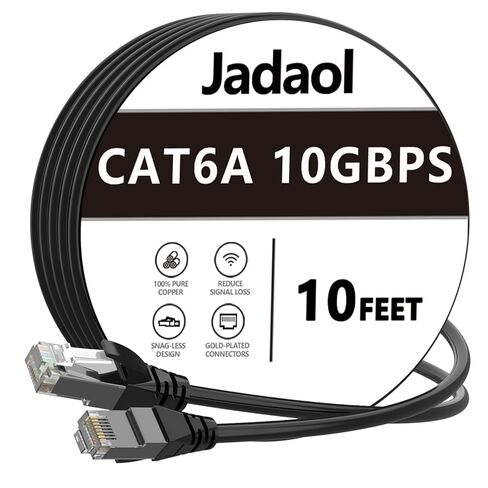Jadaol Cat6a Ethernet Cable 10 ft 10 Pack, Slim 10G 550MHz 28AWG Patch Cable, Snagless Pure Copper Network Cable, Flexible LAN Cable for Router, Modem, Switch, Patch Panel, Data Center, Gaming, Black in Saudi Arabia