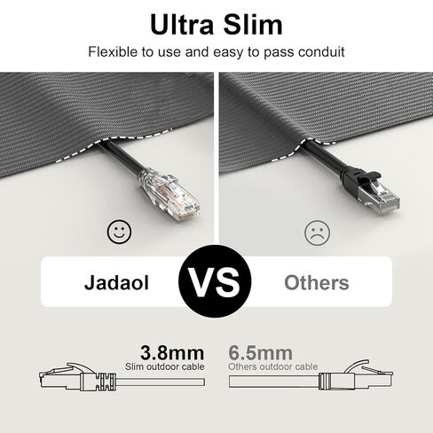 Jadaol Cat6a Ethernet Cable 10 ft 10 Pack, Slim 10G 550MHz 28AWG Patch Cable, Snagless Pure Copper Network Cable, Flexible LAN Cable for Router, Modem, Switch, Patch Panel, Data Center, Gaming, Black in Saudi Arabia