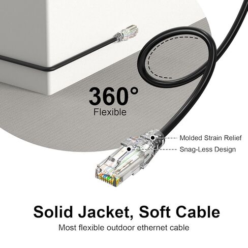 Jadaol Cat6a Ethernet Cable 10 ft 10 Pack, Slim 10G 550MHz 28AWG Patch Cable, Snagless Pure Copper Network Cable, Flexible LAN Cable for Router, Modem, Switch, Patch Panel, Data Center, Gaming, Black in Saudi Arabia