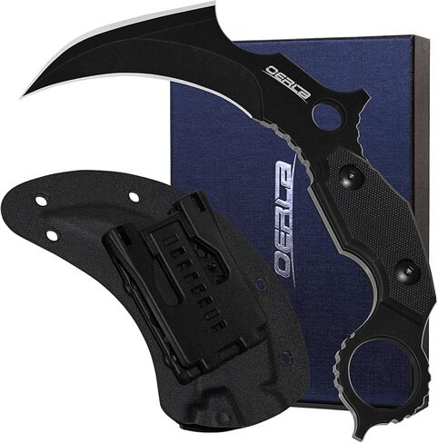 OERLA OL-0019BE سكين تكتيكي Karambit بحافة مزدوجة كامل تانغ 420HC سكين حقل ذو نصل ثابت من الفولاذ المقاوم للصدأ مع مشبك خصر قابل للتعديل EDC وغمد كيديكس in Kuwait