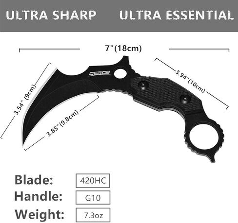 OERLA OL-0019BE سكين تكتيكي Karambit بحافة مزدوجة كامل تانغ 420HC سكين حقل ذو نصل ثابت من الفولاذ المقاوم للصدأ مع مشبك خصر قابل للتعديل EDC وغمد كيديكس in Kuwait