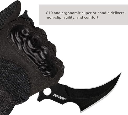 OERLA OL-0019BE سكين تكتيكي Karambit بحافة مزدوجة كامل تانغ 420HC سكين حقل ذو نصل ثابت من الفولاذ المقاوم للصدأ مع مشبك خصر قابل للتعديل EDC وغمد كيديكس in Kuwait